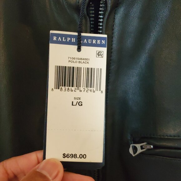 NWT Polo Ralph Lauren Men's Cafe Racer sheepskin leather jacket Polo Black Sz L - Picture 5 of 16